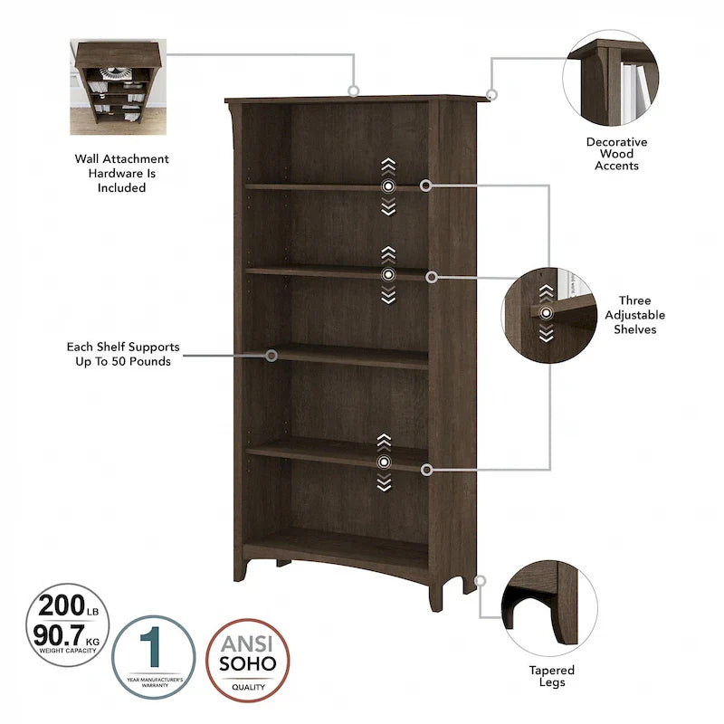 Salinas Tall 5-shelf Bookcase (Set of 2) by Bush Furniture – Image 8