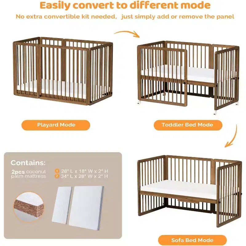 JOYMOR 8 in 1 Convertible Crib, Include 2 Mattress, Converts to Bassinet, Mid Crib, Full Size Crib, Daybed,Toddler Bed and Playard – Image 5