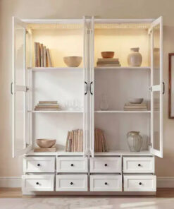 Alternative view of Famapy White Display Cabinet Bookcase: RGB LED Lighting + Drawer Storage + Glass Doors  Spacious Organizer for Living Rooms & Home Libraries
