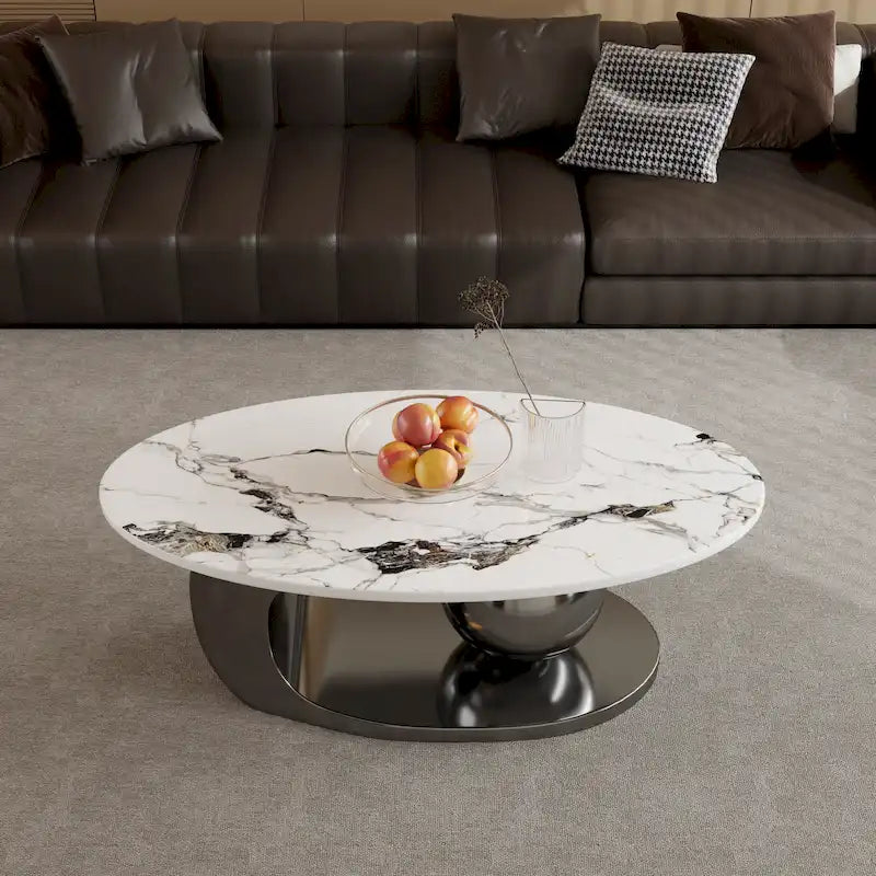 51 Modern Pandora Oval Coffee Table with Glossy Sintered stone top, Luxury Coffee Table, Stainless Steel Legs for Livingroom – Image 39