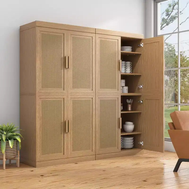 62 High Black Wicker Door Wood Grain Decorative Storage Cabinet with 12 Shelves – Image 3