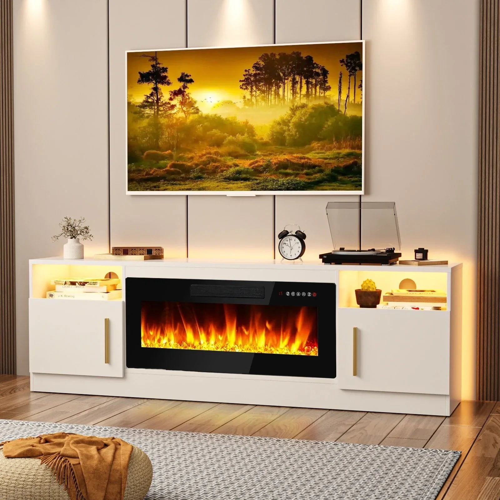 Bossin 70 Fireplace TV Stand with 36 Electric Fireplace, TV Stand for TVs Up to 80, 16 Colors LED Lights/Entertainment Center – Image 2