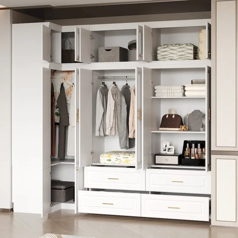 93.9H/74.2H Armoires Wardrobe Closet Cabinet Hanging Drawers Storage – Image 9