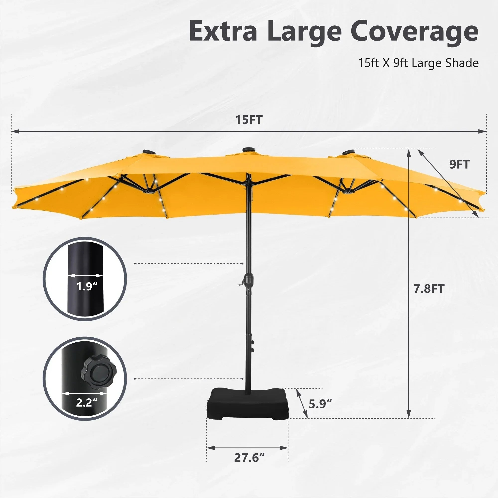 MAISON ARTS 15-foot Rectangular Crank Double-sided Outdoor Market Umbrella Solar LED Lighted Patio Umbrella with Base Included – Image 40