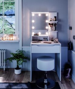 Vicco Coiffeuse Ruben, Blanc, 60 cm avec éclairage LED et Tabouret