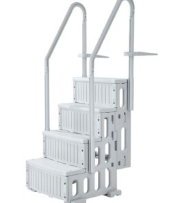 VEVOR Escalier de Piscine en Plastique avec 2 Rampes, 4 Marches Antidérapantes, Capacité de Charge 181,4 kg, pour Piscines Creusées 122-137 cm, Terrasse, Jardin, Maison, Intérieur, Extérieur, Gris