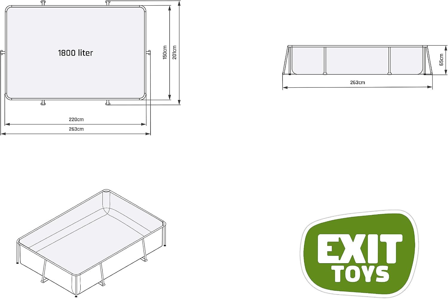 EXIT TOYS Piscine Hors Sol Tubulaire Rectangulaire 220 x 150 x 65 cm avec Pompe Filtrante – Piscine Enfant pour Jardin et Terrasse – Cadre en Acier – TÜV CE en 16582 – Stone – Gris – Image 3