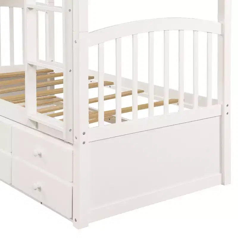 Twin Bunk Bed with Ladder, Safety Rail, Twin Trundle Bed with 3 Drawers for Teens Bedroom, Guest Room Furniture – Image 20