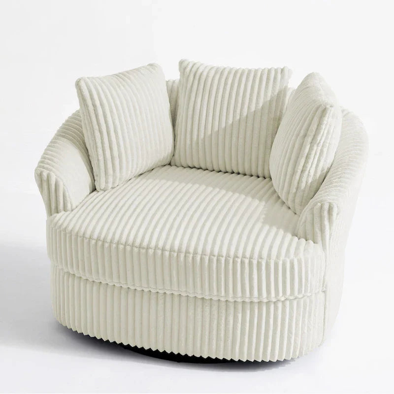 2 Set Oversized 43 W Plush Corduroy Swivel Barrel Chair with Pillows – Image 15