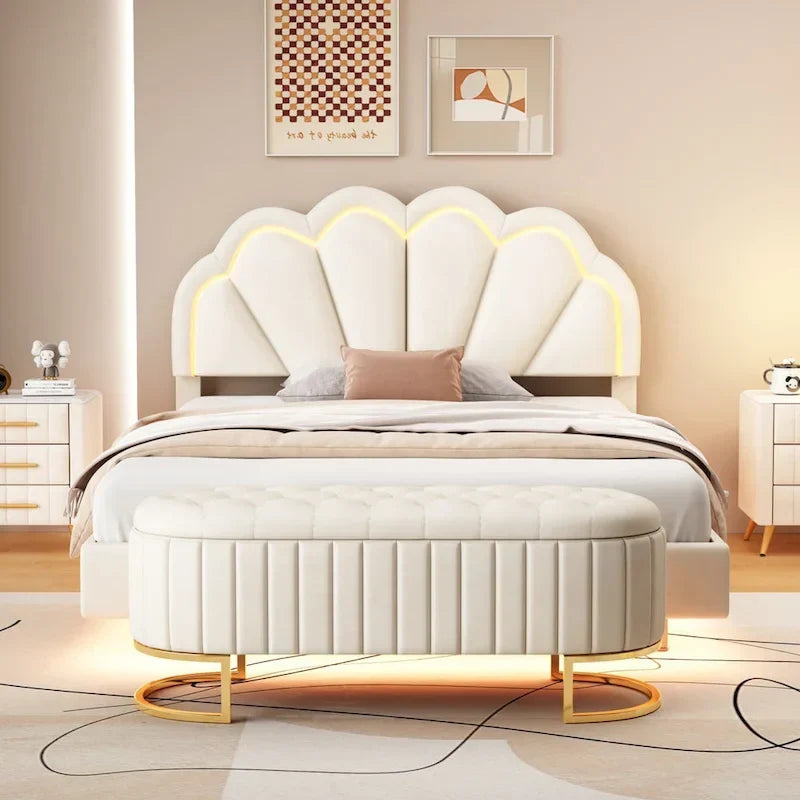 2-Pieces Bedroom Sets Full LED Platform Bed with Storage Ottoman – Image 5