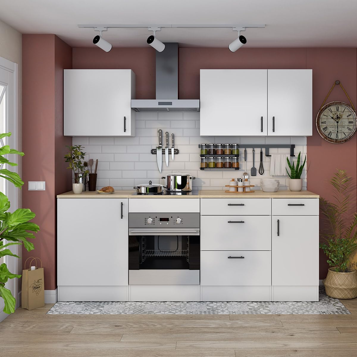 PEGANE Meuble Bas de Cuisine de 3 tiroirs avec Plan de Travail Coloris Blanc Brillant/chêne Canadien - Hauteur 90 x Longueur 60 x Profondeur 60 cm – Image 7