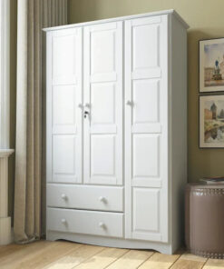 3-Door Wardrobe Armoire - White/Mocha/Java - Solid Wood
