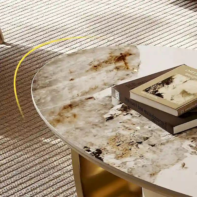 51 Modern Pandora Oval Coffee Table with Glossy Sintered stone top, Luxury Coffee Table, Stainless Steel Legs for Livingroom – Image 22