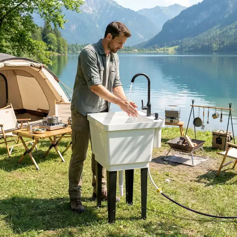 Portable Utility Sink Laundry Tub, Freestanding Laundry Sink with Faucet Soap Dispenser Hoses – Image 11