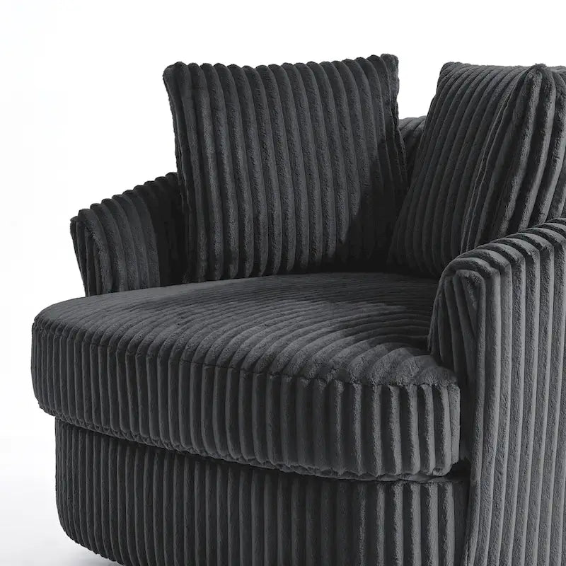 2 Set Oversized 43 W Plush Corduroy Swivel Barrel Chair with Pillows – Image 31