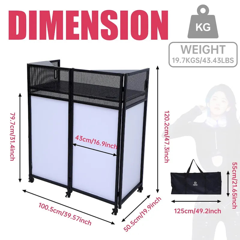 Portable DJ Booth Table Set with Integrated Lighting Scrims, Sturdy Carry Case, and Compact 40x20 inch Dimensions – Image 4