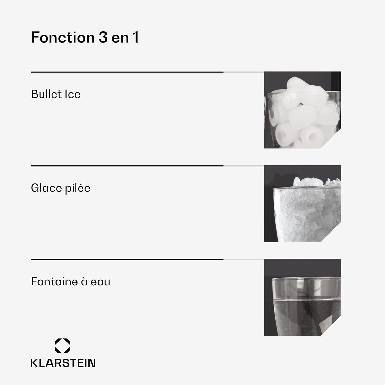 Klarstein ArcticBlend 3-en-1 machine à glaçons, 20 kg/24 h, glaçons et glace pilée, distributeur d'eau, réservoir 6 L, acier inoxydable, machine à glacons maison, noir – Image 4