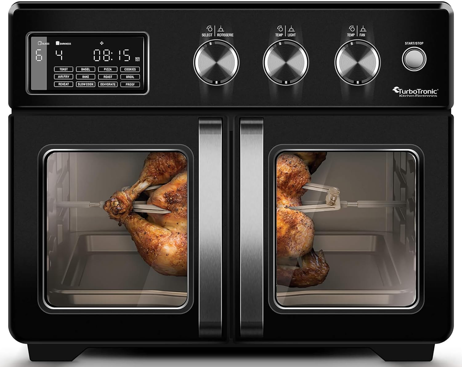 TurboTronic Mini four, four à air chaud 4 en 1 et friteuse à air chaud, version XXL 32 L, y compris tournebroche et de nombreux accessoires, plaque de cuisson, déshydrateur à partir de 25 °C & grill – Image 4