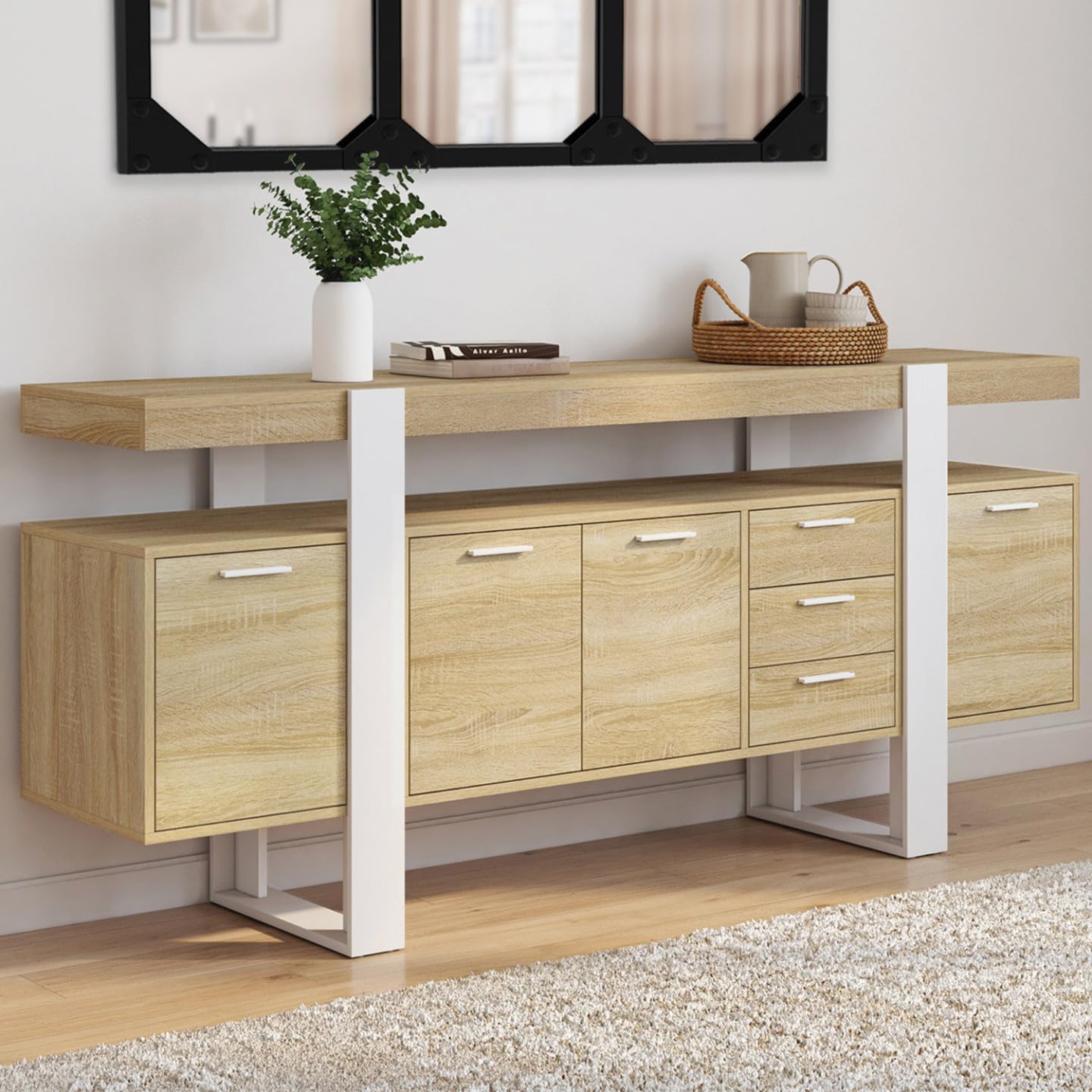 IDMarket - Buffet 180 cm Phoenix XXL 4 Portes avec 3 tiroirs Bois et Blanc – Image 2