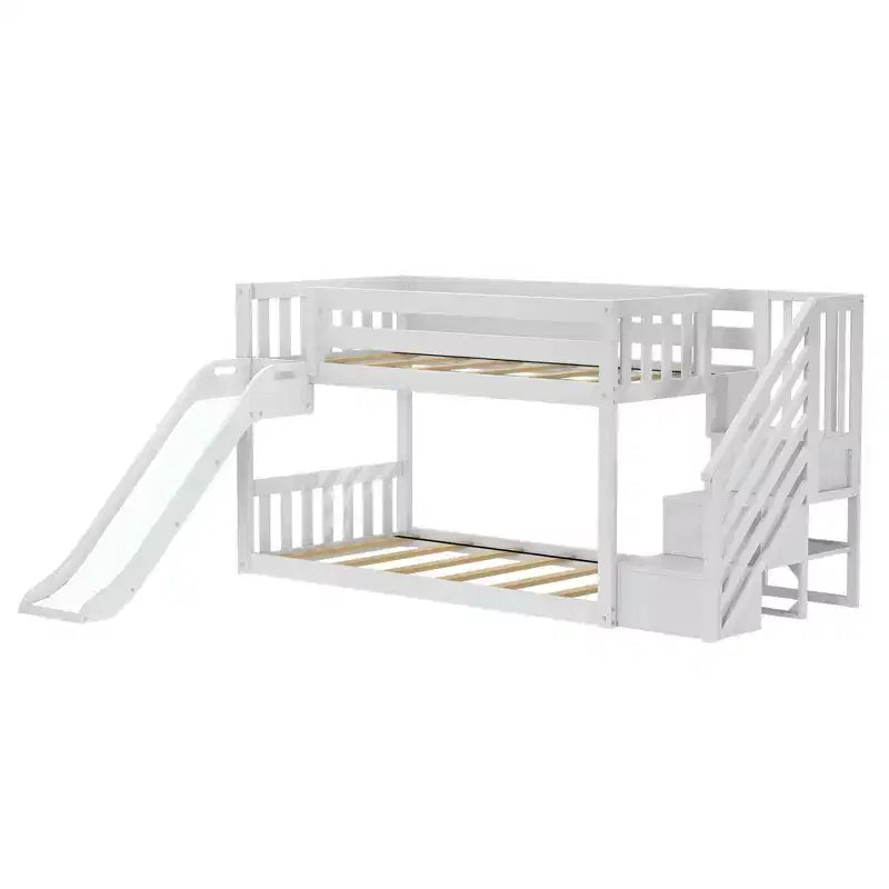 Low Twin over Twin Bunk With Stairs, Easy Slide & Firetruck Curtain – Image 14