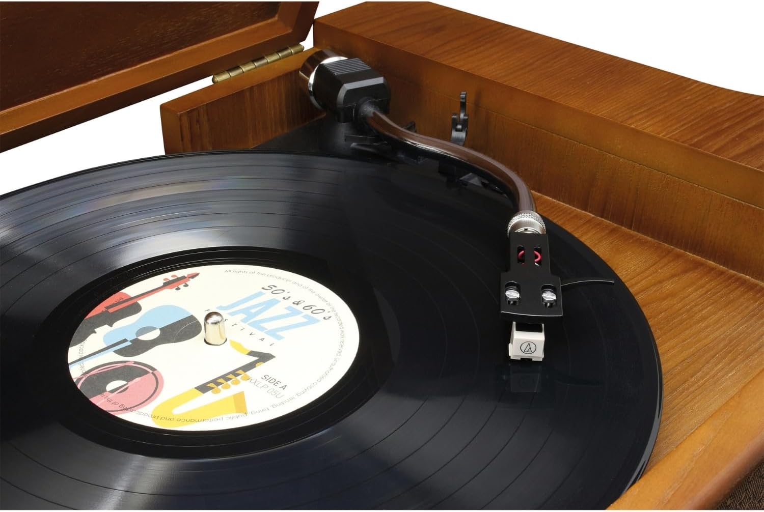 Soundmaster NR566BR Chaîne Hi-FI Nostalgie 7 en 1 Platine Vinyle Audio Technica Cellule magnétique | Radio numérique Dab+ | CD-MP3 | USB | Cassette | Bluetooth | Fonction de numérisation | égaliseur – Image 3