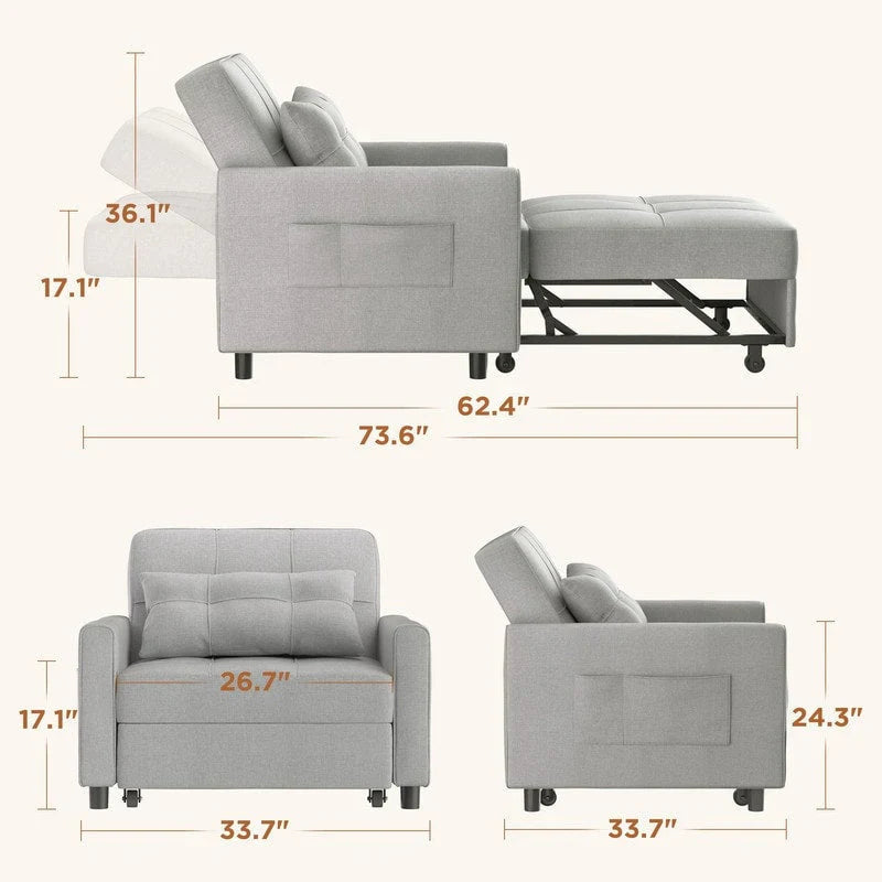 3-in-1 Adjustable Sleeper Sofa Bed, Pull Out Chair Sofa, Convertible Folding Bed for Living Room – Image 39