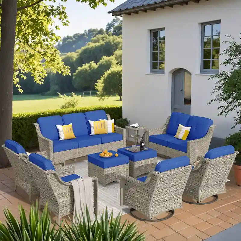 XIZZI 9-piece Outdoor Patio Furniture Conversation Set with Swivel Chair – Image 14