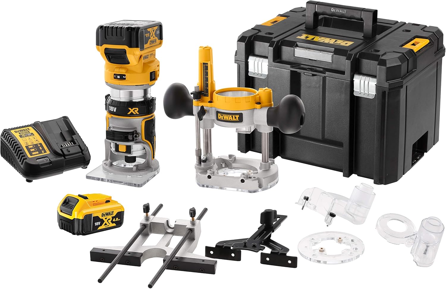Kit affleureuse et défonceuse XR 18V brushless - moteur haut rendement - lumière LED - design compact et léger - plusieurs accessoires inclus - DCW604P2-QW