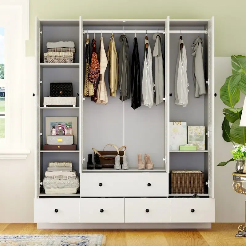 Wardrobe Armoire Closet 59W Large Freestanding Wardrobe Cabinet White – Image 8