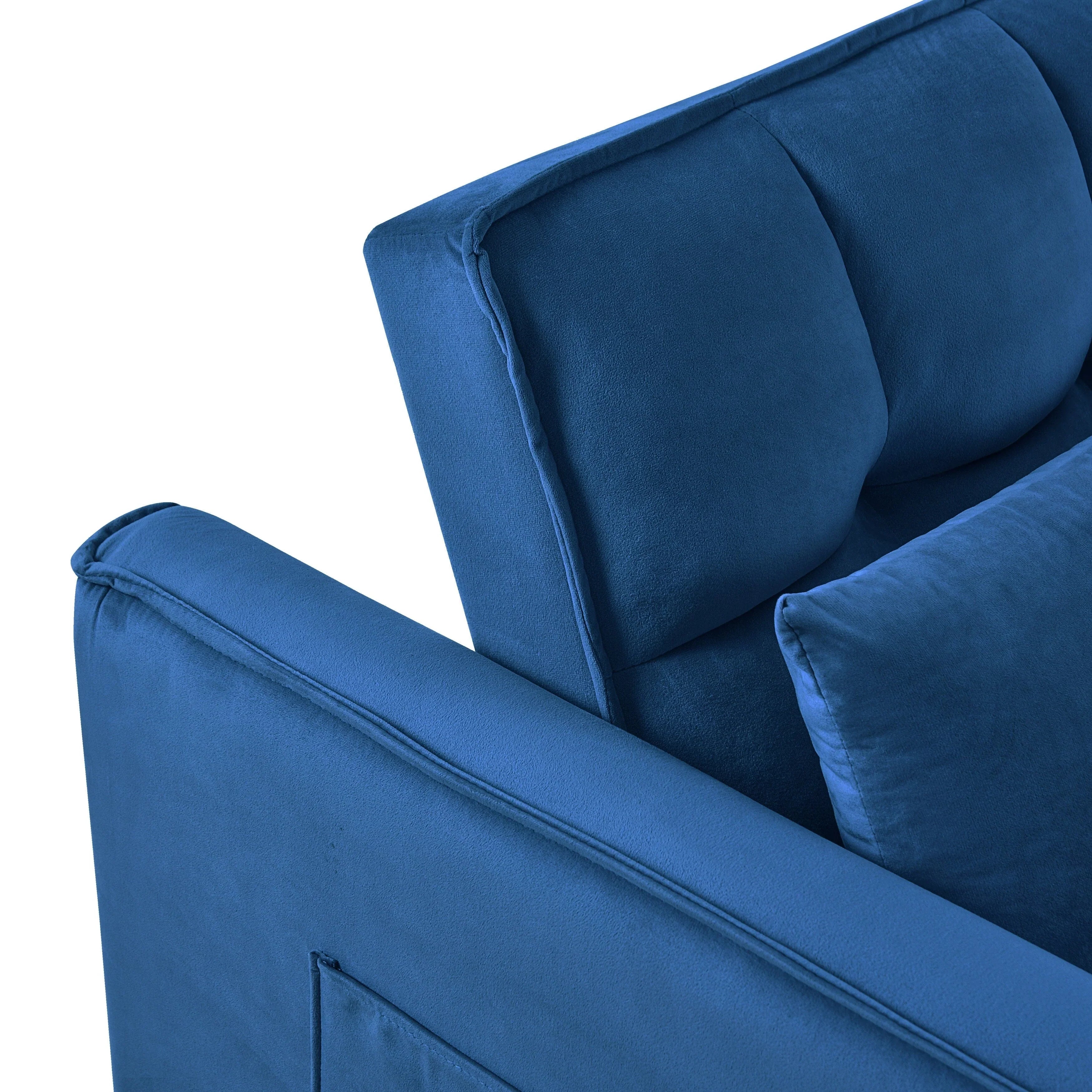 Modern Pull-Out Couch Bed, 3-in-1 Sleeper Sofa with Adjustable Backrest, Velvet Loveseat, Pillows & Side Pockets – Image 20