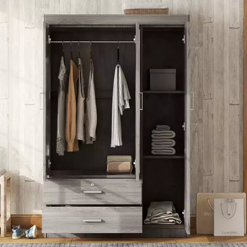 3-Door Wardrobe with Shelves and 2 Drawers, Clothing Armoire 4A - ModernLuxe – Image 4