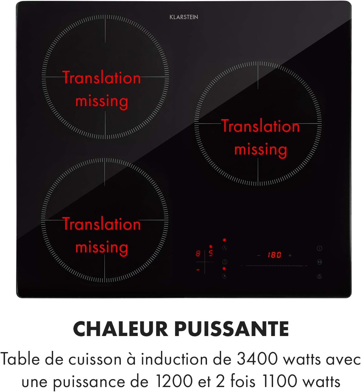 KLARSTEIN TrinityCook - table de cuisson à induction, pose libre, 3400W, 3 zones de cuisson, minuterie, 9 niveaux, 60 à 240° C, protection anti surchauffe, verrouillage parental - noir – Image 8
