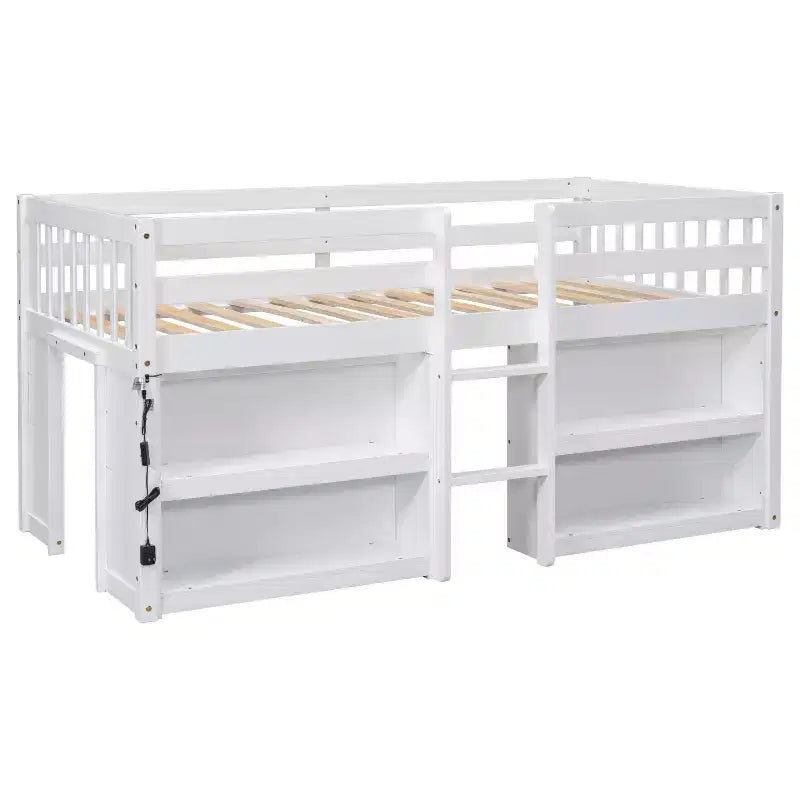 Whisen 79.8''L * 43.9''W Twin Size Kid Low Loft Bed With Two-Tier Shelves And LED Light – Image 14