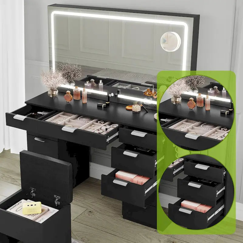 Moasis 46 Vanity With Built-in Socket With Illuminated Mirror and Hair Dryer Rack - 55.8 H X 46 W X 11.7 D – Image 2