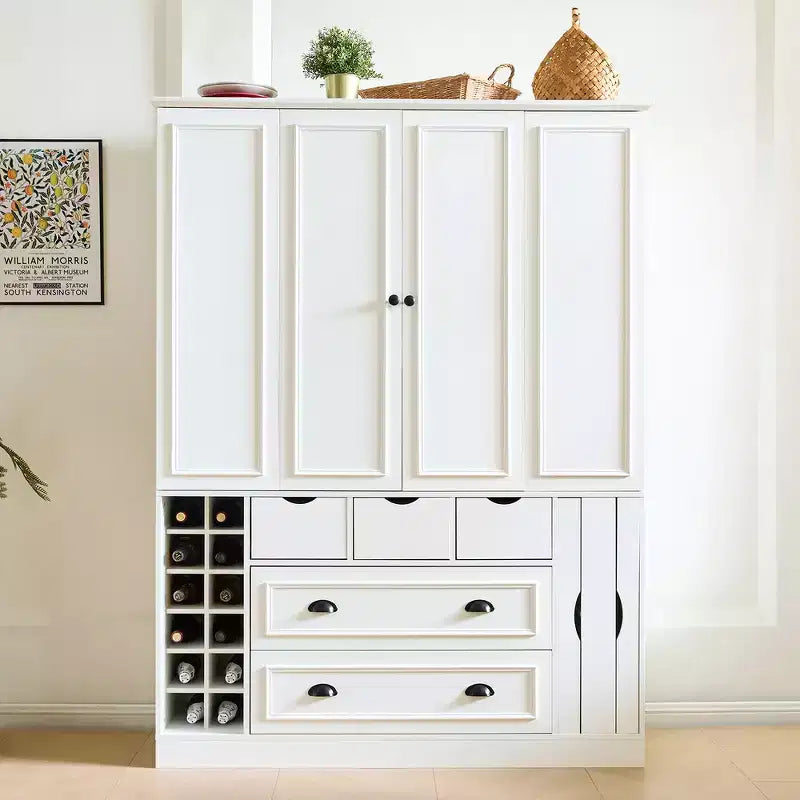 Whisen 71'' Tall Freestanding Kitchen Pantry, Large Dining Storage Cabinet Cupboard Sideboards With 4 Foldable Doors, Shelves, Wine Racks – Image 3
