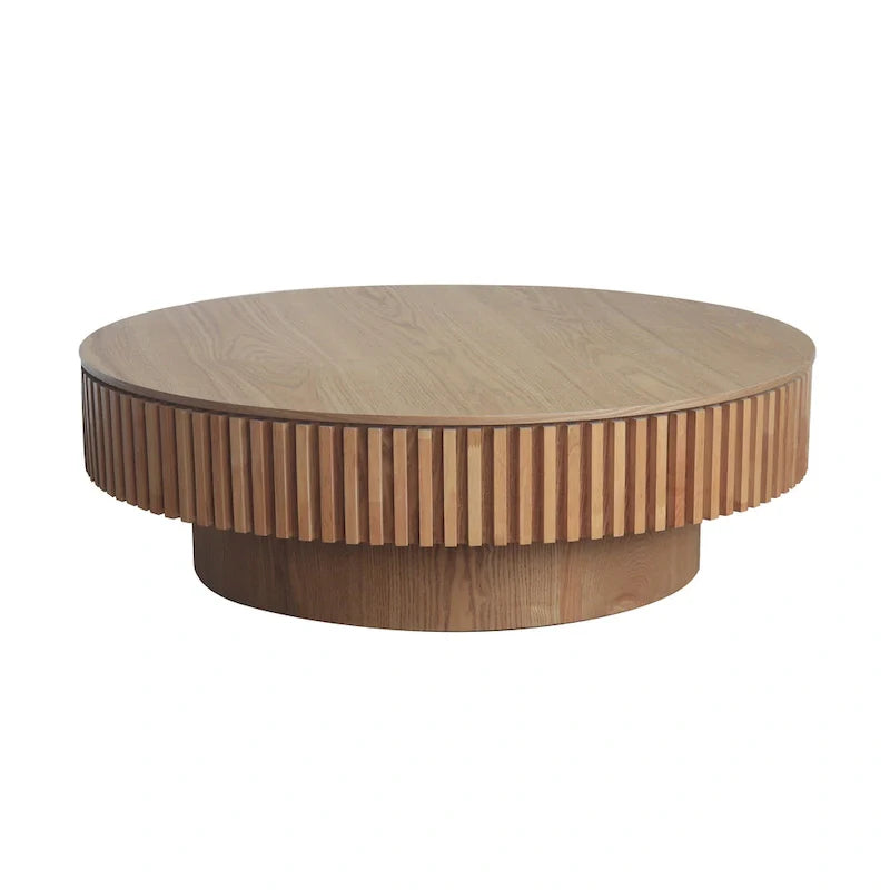 Modern Solid Wood Veneered Round Coffee Tea Table with Storage – Image 40
