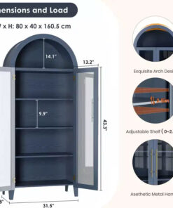 Alternative view of Tall Arched Storage Cabinet with Glass Doors, 5-Tier Display Bookcase with Adjustable Shelves for Kitchen or Living Room