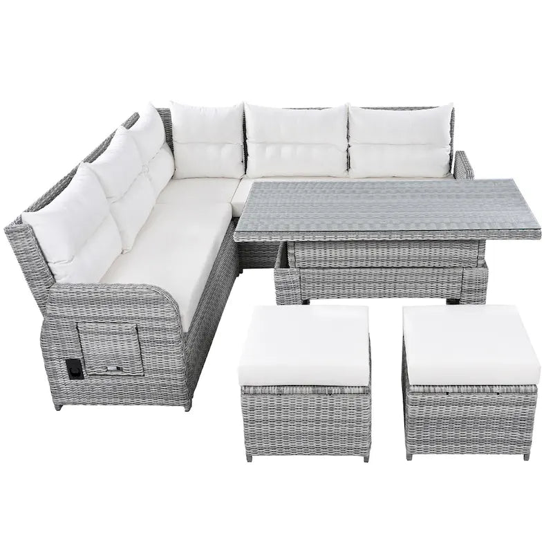 Outdoor Rattan Sectional Sofa Set with Adjustable Table & Recliners – Image 32