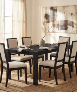 Modern Dining Set - 80 Table + 6 Cushioned Chairs, Solid Wood Frame, 400lbs Table Capacity, Easy Assembly