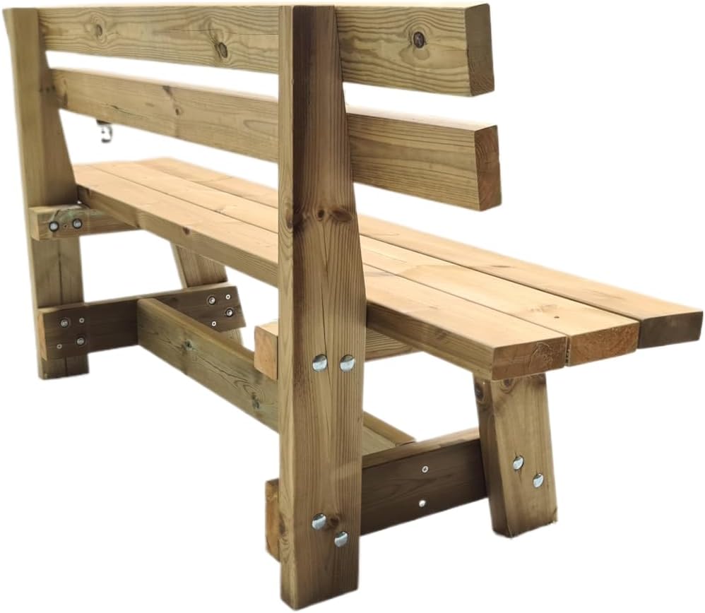 MASGAMES Banc avec dossier VIC Bois traité pour l'extérieur Autoclave Niveau IV 180 cm de long – Image 5