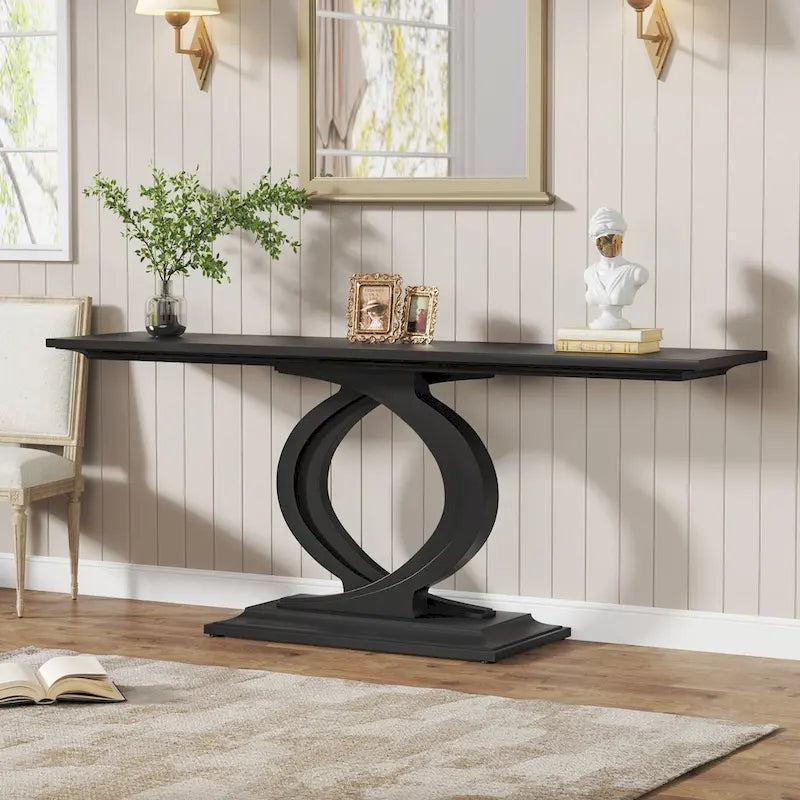 59 Inch Console Table for Entryway, White Farmhouse Sofa Tables for Living Room – Image 10