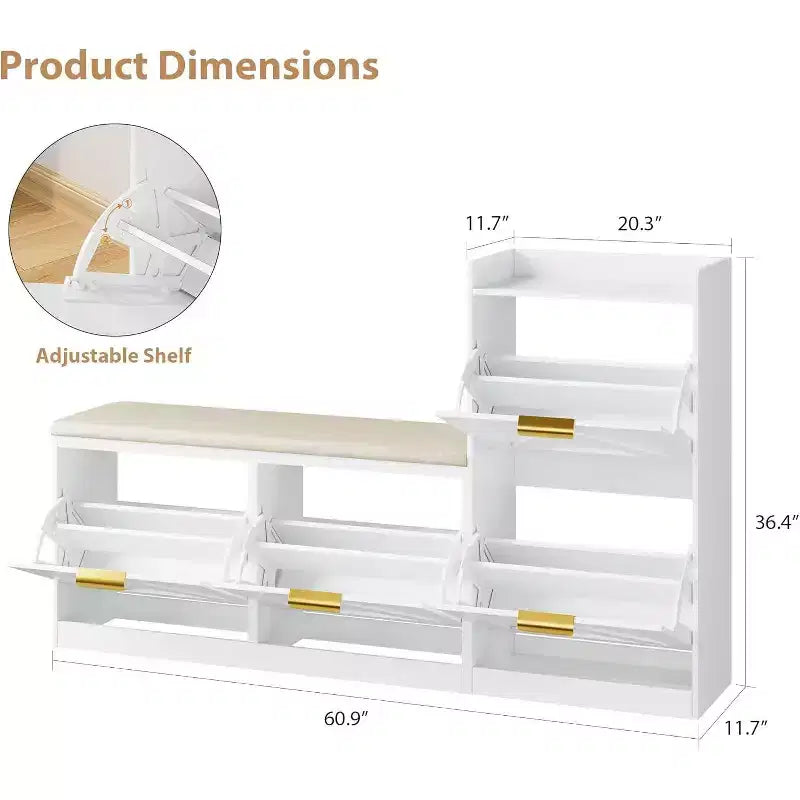 Shoe Storage Cabinet with Bench & 4 Flip Drawers - Narrow Entryway Organizer for 35-40 Pairs – Image 25