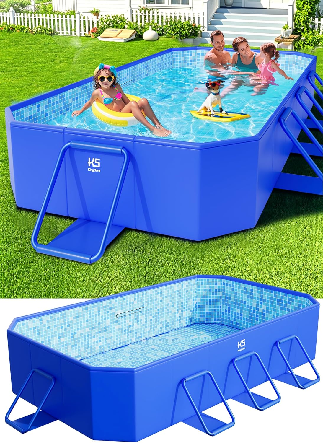 KingSom Piscine Tubulaire rectangulaire,Piscine hors Sol rectangulaire,Surdimensionné et Épaissi,Piscine Metal Frame Piscine Tubulaire,Facile à Ranger,Piscine Pliable,Piscine Adulte, 300 x 185 x 51 cm