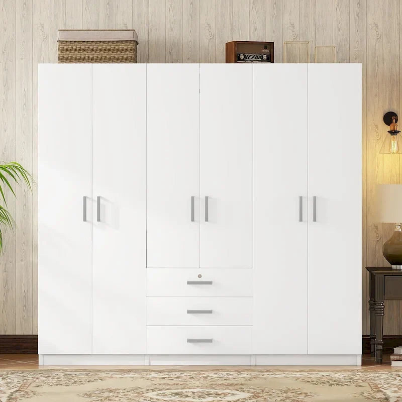 6-Doors Wooden Wardrobe Storage with 3 Big Drawers for Bedroom – Image 9