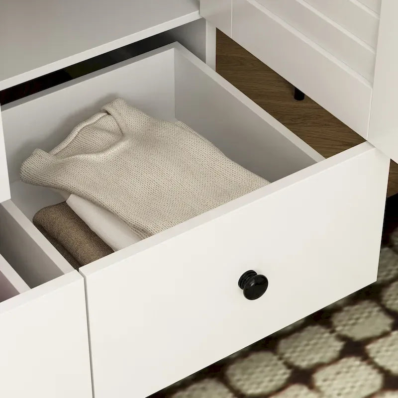 Wardrobe Armoire Closet 59W Large Freestanding Wardrobe Cabinet White – Image 45