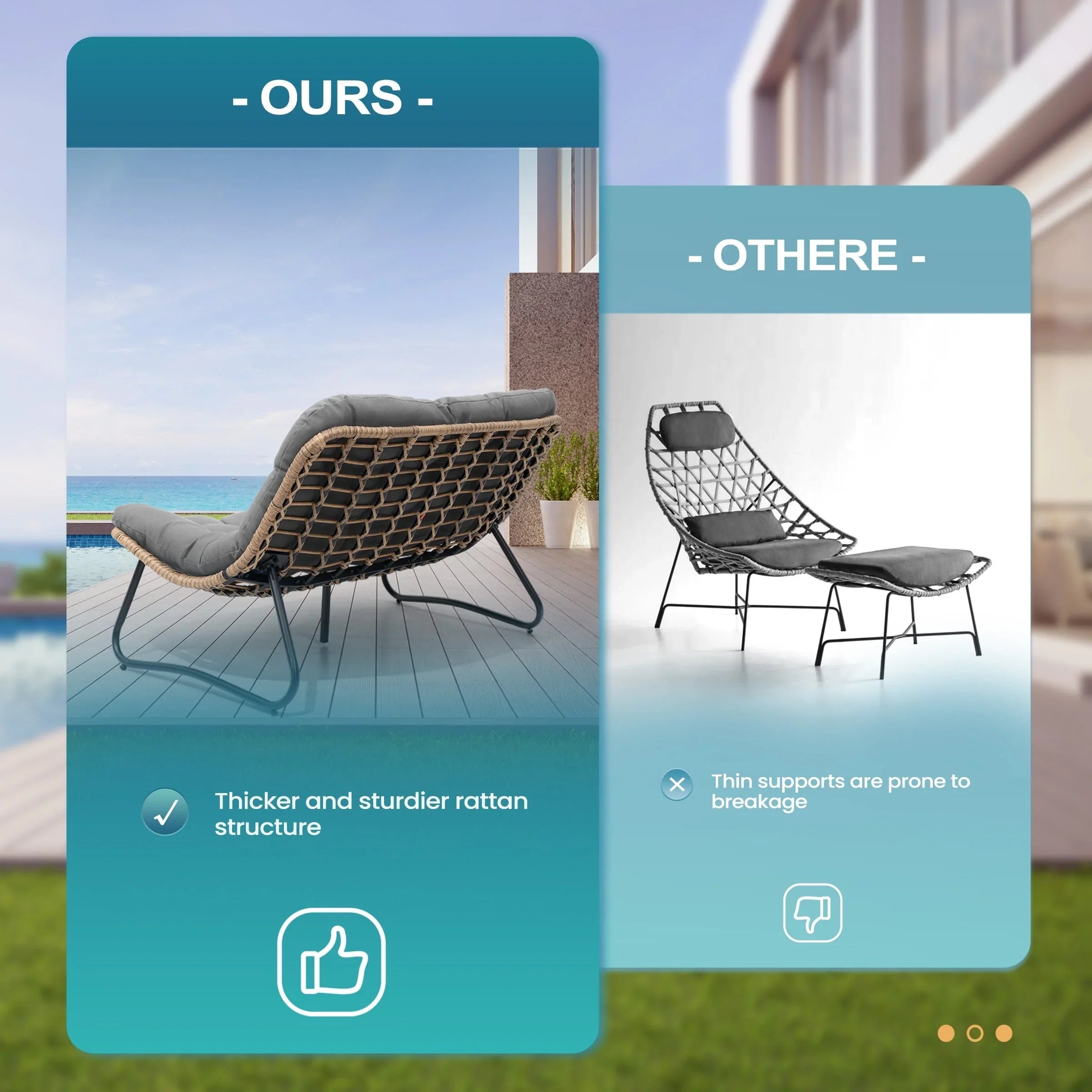 Double Papasan Chair Loveseat with Cushion, All-weather PE Rattan and Metal Frame for Indoor Outdoor – Image 44