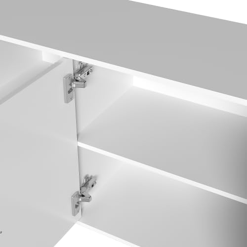 Buffet Salon Blanc Moderne avec 4 Portes Texturées, Façade Brillante, Poignées Dorées, Meuble Elégant, 150x40x82cm – Image 6