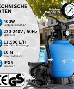 Alternative view of FOTING Système de Filtre à Sable pour Piscine 11 500 L/h (11,5 m³/h) INCL. 200 g de Billes Filtrantes, Filtre de Piscine avec Vanne 7 Voies, Minuterie 24 h, Adaptateur 2-en-1 Ø32–38 mm