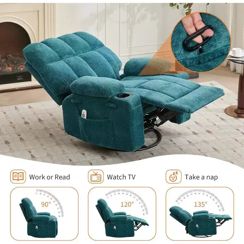 Oversized Recliner Chair for Adults, Manual Swivel Rocker Sofa, Side Pockets & Cup Holders for Big and Tall Persons, Living Room – Image 33
