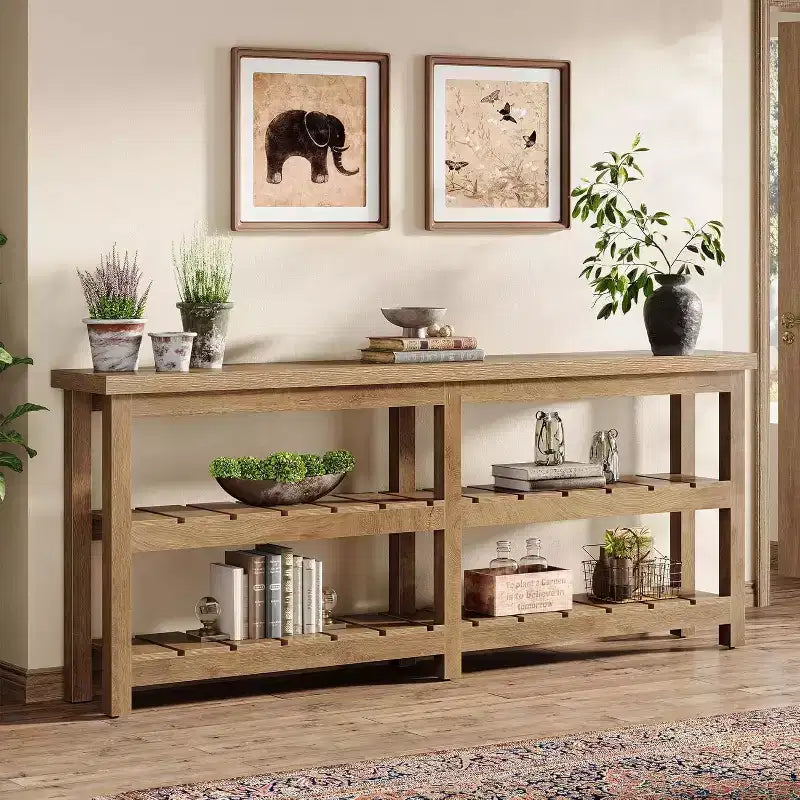 Tribesigns 70.86 Extra Long Console Table, Farmhouse 3-Tier Entryway Table, Wood Sofa Table Behind Couch for Living Room, Hallway, Foyer – Image 5